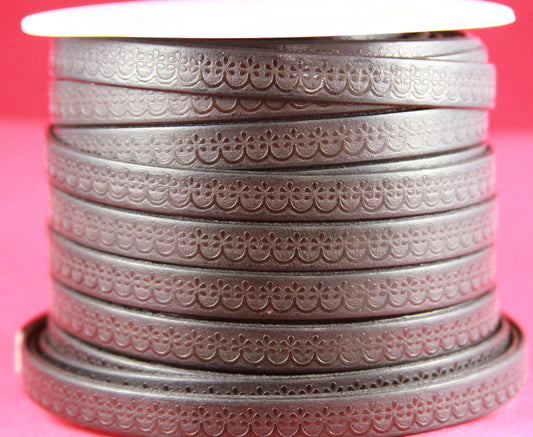 MADE in EUROPE 24" flat leather cord, embossed 10mm dark brown leather cord, genuine leather cord (507/10/02)