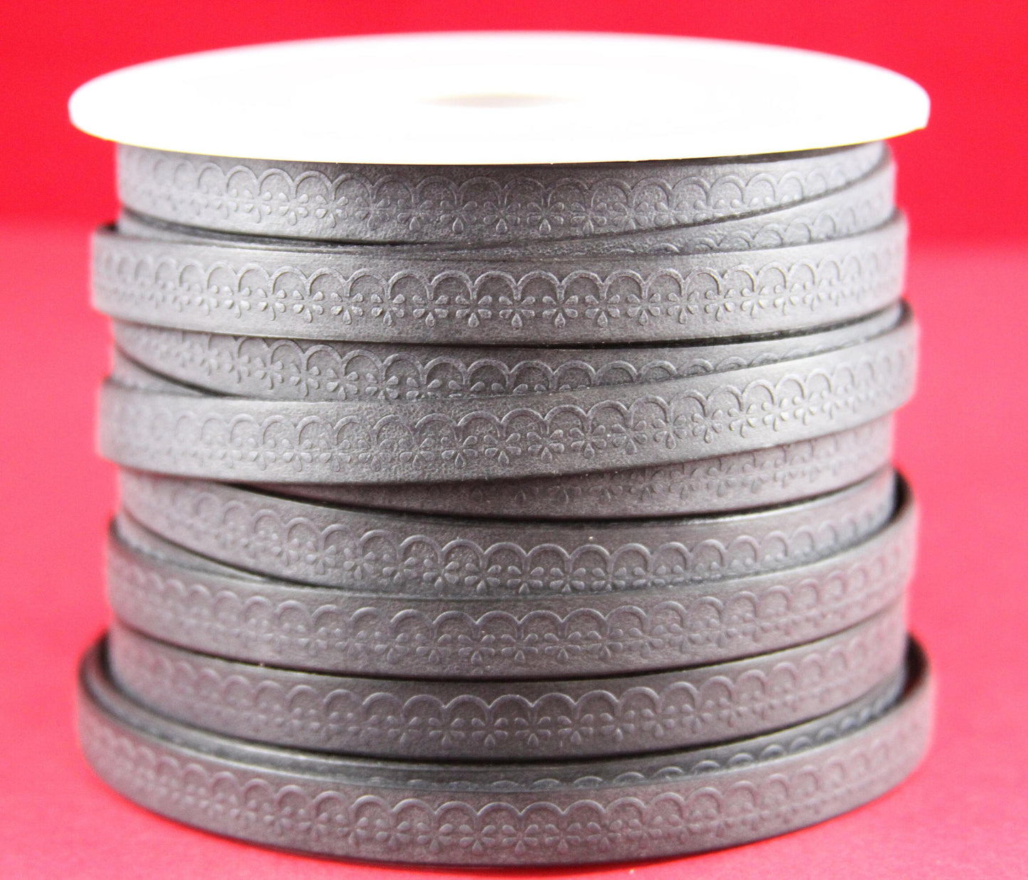 MADE in EUROPE 24" flat leather cord, 10mm leather cord, floral embossed leather cord, 10mm textured floral leather cord (507/10/40)