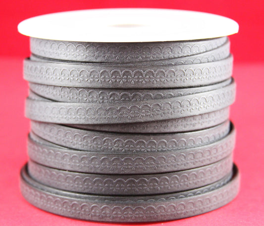 MADE in EUROPE 24" flat leather cord, 10mm leather cord, floral embossed leather cord, 10mm textured floral leather cord (507/10/40)