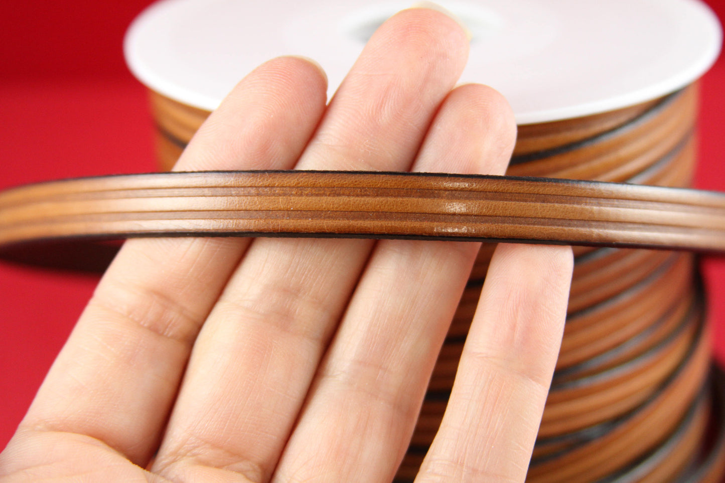 MADE in EUROPE 24" flat leather cord, 10mm leather cord, brown embossed leather cord (497/10/33)