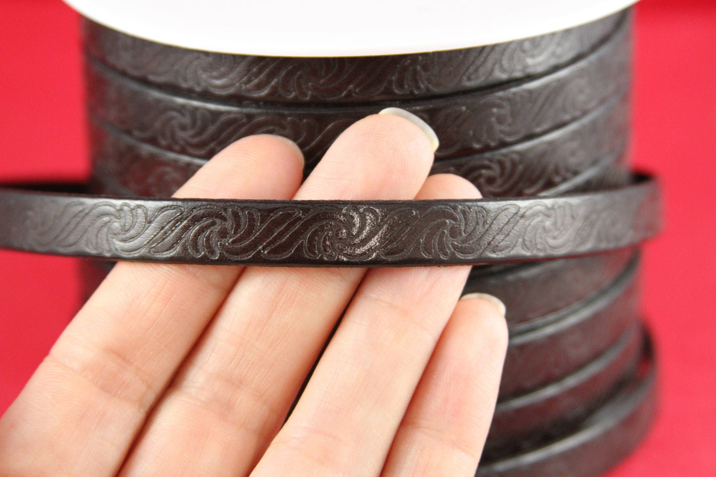 MADE in EUROPE 24" flat leather cord, embossed 10mm dark brown leather cord, genuine leather cord (499/10/02)