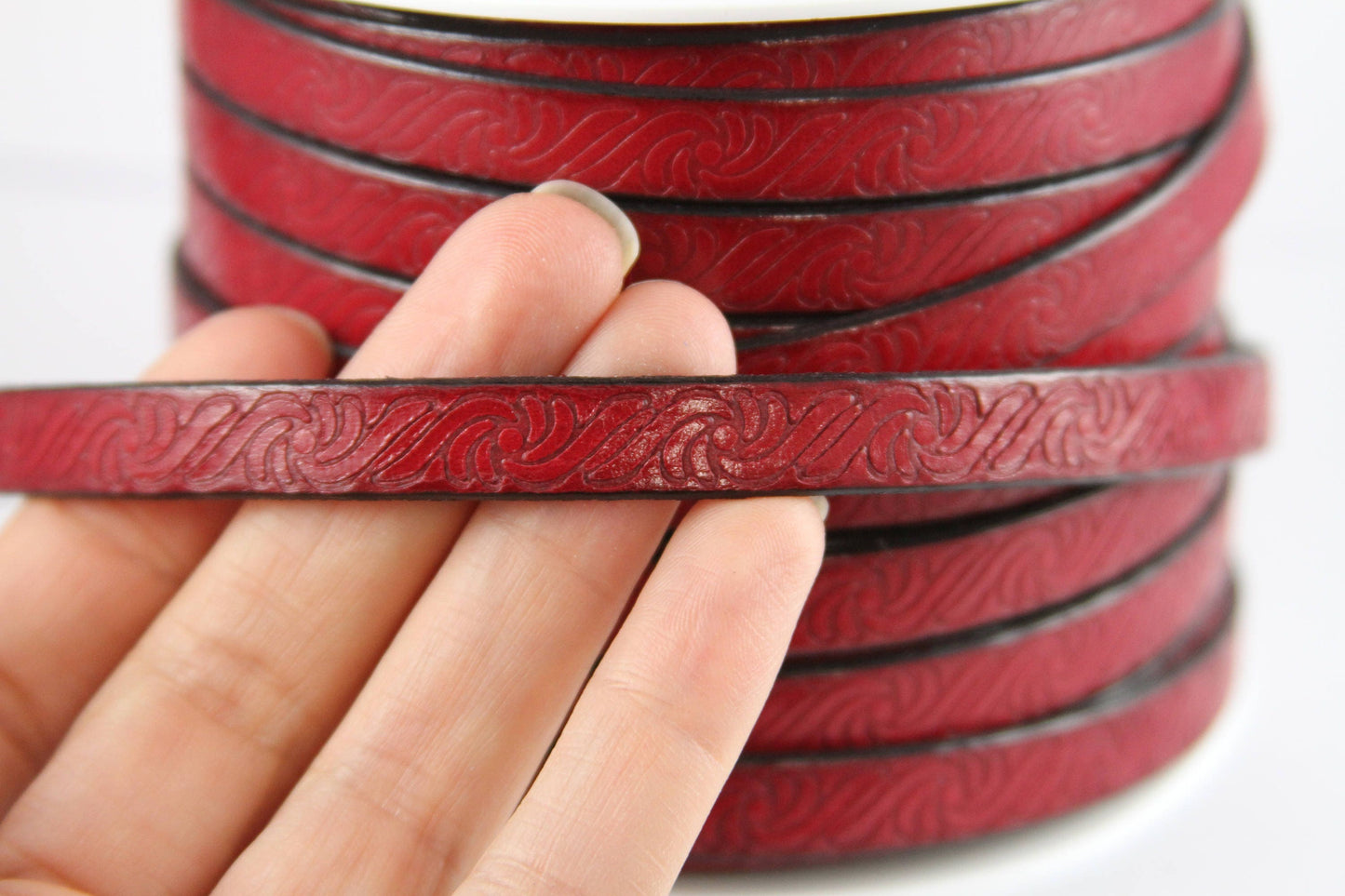 MADE in EUROPE 24" flat leather cord, embossed 10mm leather cord, engraved leather cord (499/10/27)
