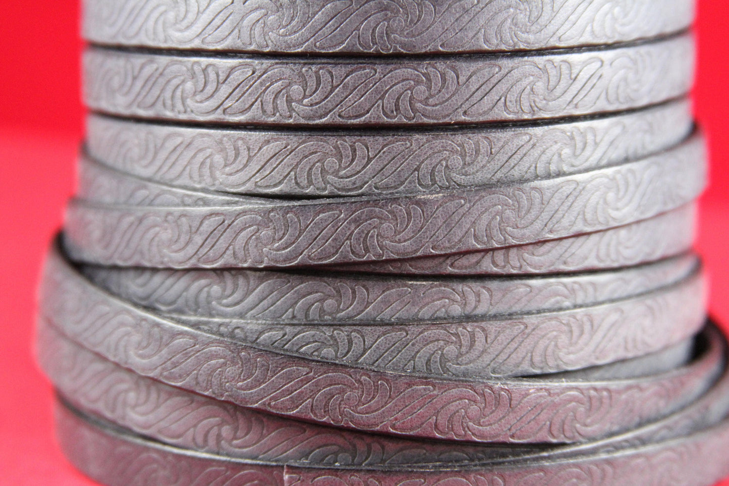 MADE in EUROPE 24" flat leather cord, 10mm leather cord,  embossed leather cord, 10mm textured  leather cord (499/10/40)