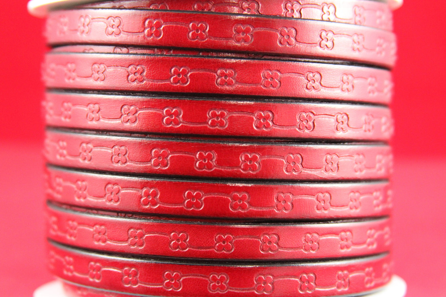 MADE in EUROPE 24" flat leather cord, 10mm leather cord, dark red embossed leather cord (492/10/27)