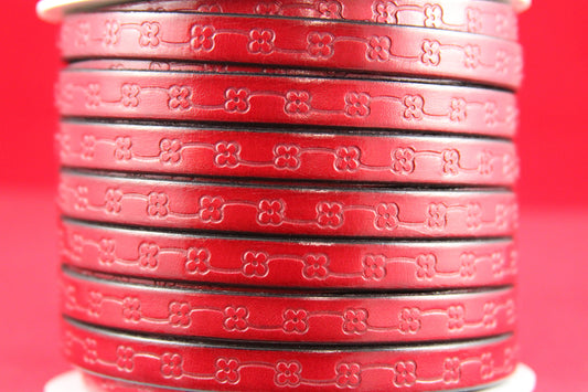 MADE in EUROPE 24" flat leather cord, 10mm leather cord, dark red embossed leather cord (492/10/27)