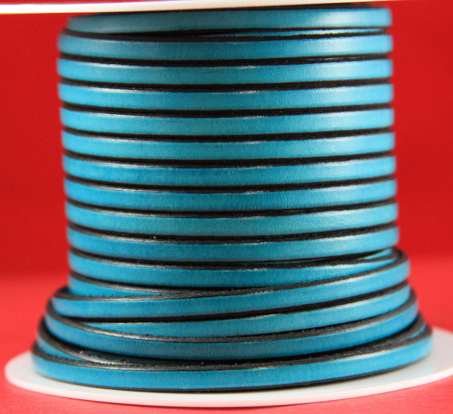 MADE in EUROPE 1 yard of 5mm flat leather cord, genuine leather 5mm strip, teal flat leather cord