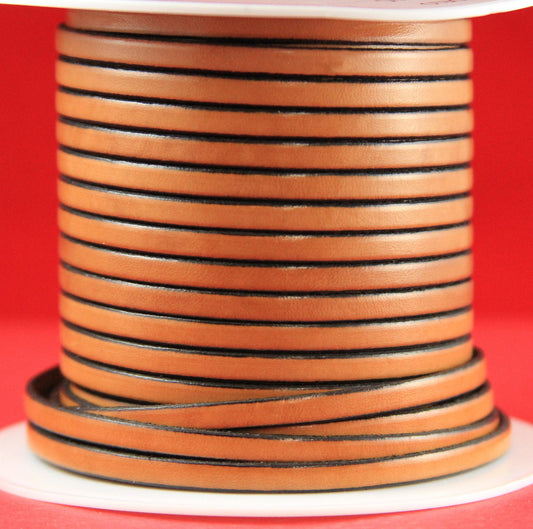 MADE in EUROPE 1 yard of 5mm flat leather cord, genuine leather 5mm strip, light brown flat leather cord (221/05/33)
