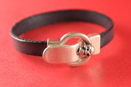 FC0276>>MADE in EUROPE zamak buckle clasp, 10mm cord skull buckle clasp, flat cord skull clasp qty1