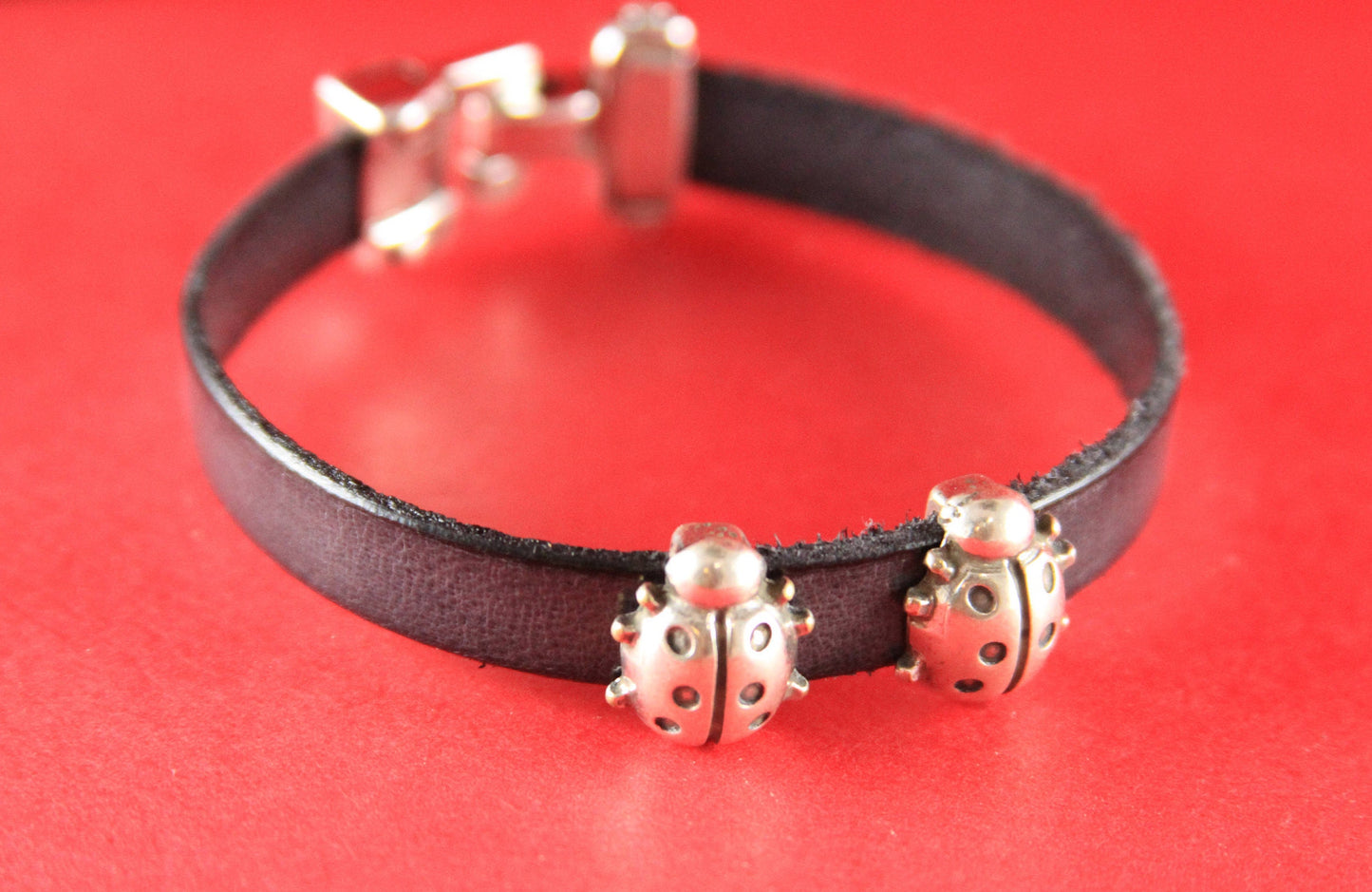 FS0157>>MADE in EUROPE 2 zamak ladybug sliders, ladybug slider, 10mm flat cord slider, 10mm flat cord ladybug slider qty2