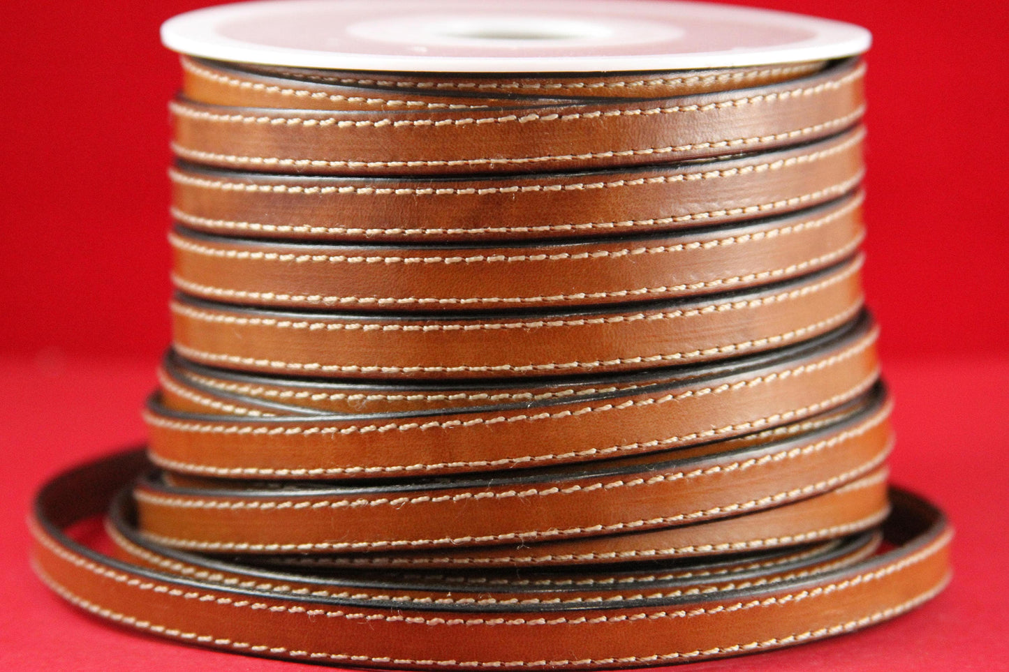 MADE IN SPAIN 24" flat stitched leather cord, brown 10mm flat leather cord, 10mm stitched leather cord (240/10/33)