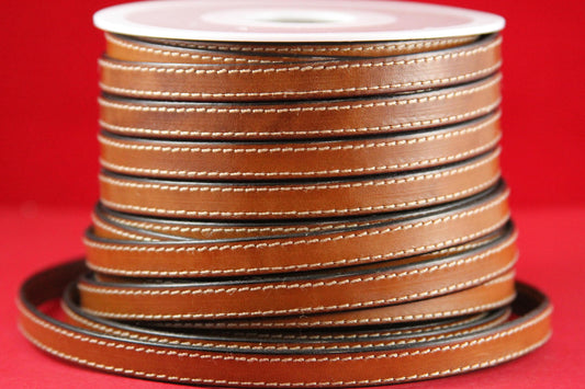 MADE IN SPAIN 24" flat stitched leather cord, brown 10mm flat leather cord, 10mm stitched leather cord (240/10/33)