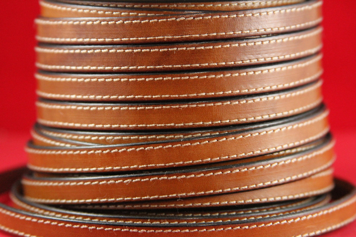 MADE IN SPAIN 24" flat stitched leather cord, brown 10mm flat leather cord, 10mm stitched leather cord (240/10/33)