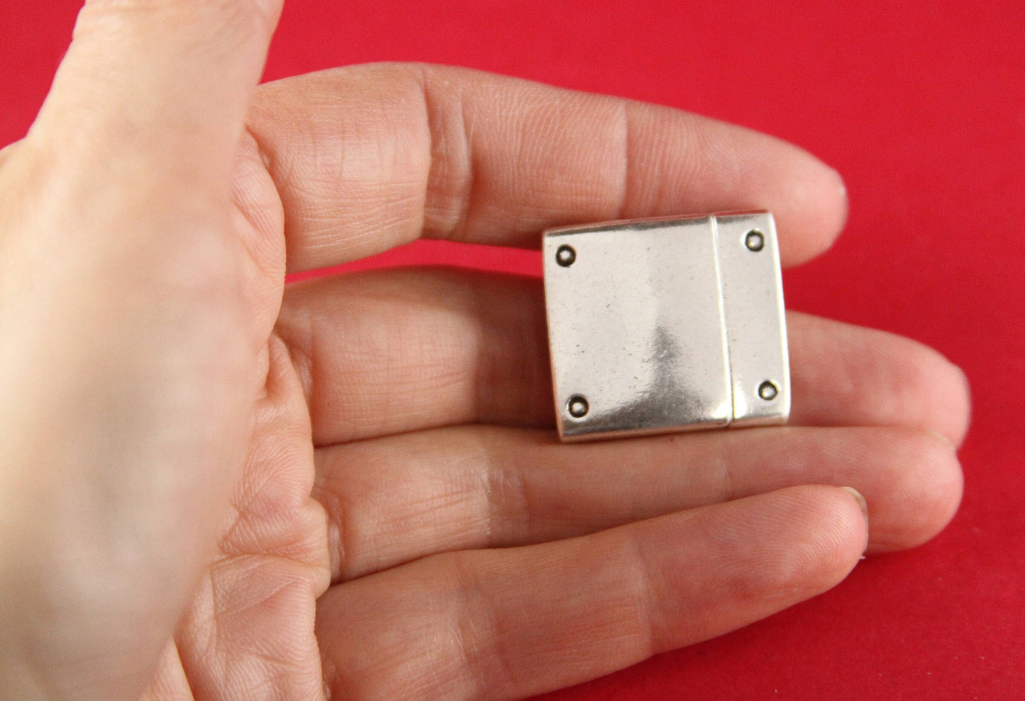 FC0321>>MADE in EUROPE zamak magnetic clasp, 20mm flat cord clasp, 20mm rivets clasp, silver rivets magnetic clasp Qty1