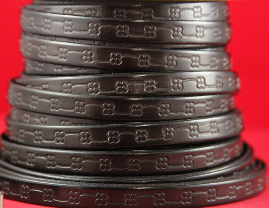 MADE in EUROPE 24" flat leather cord, embossed 10mm dark brown leather cord, genuine leather cord (492/10/02)