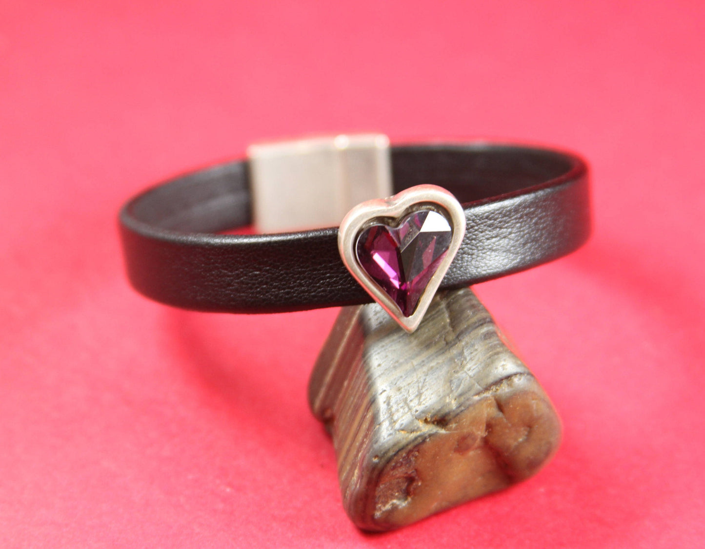 FS0145>> MADE IN EUROPE zamak heart slider with Swarovski purple crystal, flat cord heart slider, swarovski heart slider(78316/10VF) Qty1