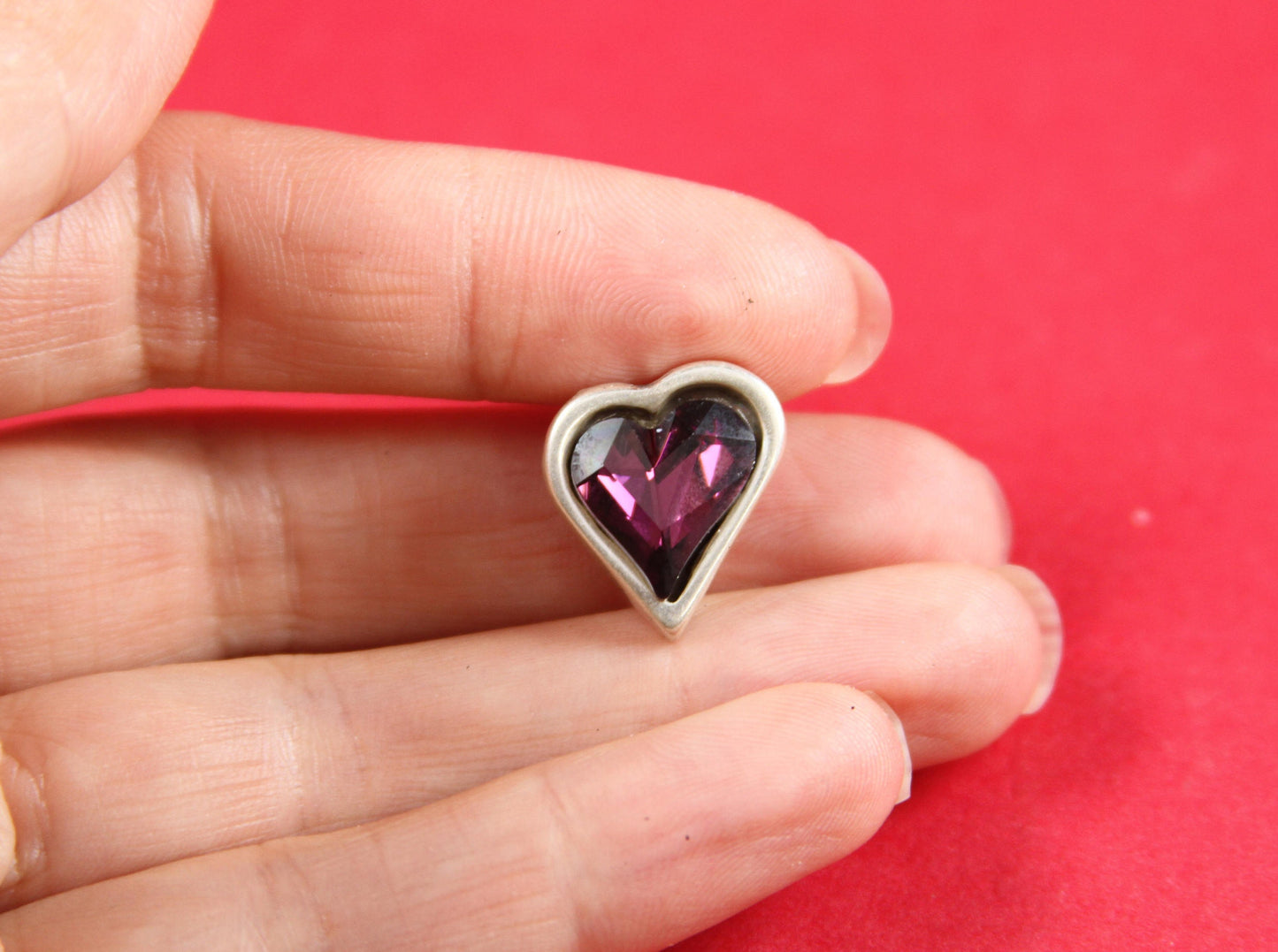 FS0145>> MADE IN EUROPE zamak heart slider with Swarovski purple crystal, flat cord heart slider, swarovski heart slider(78316/10VF) Qty1