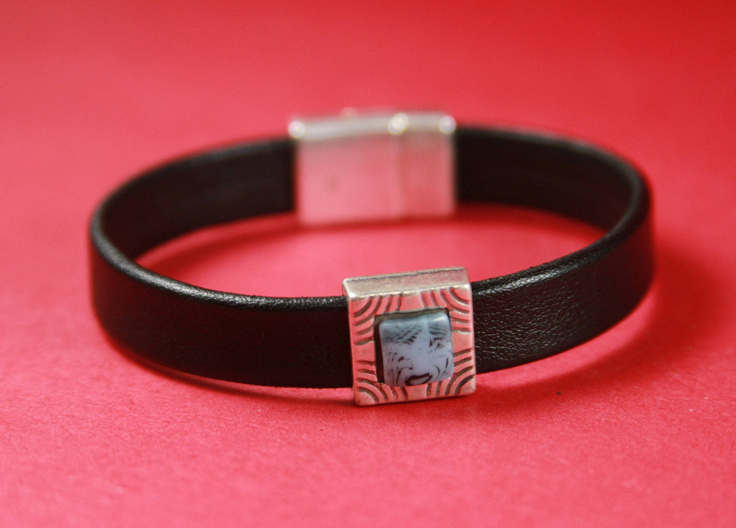 FS0285>>MADE IN EUROPE 2 zamak square sliders with turquoise cabochon, slider for flat cord, 10mm flat cord slider Qty2