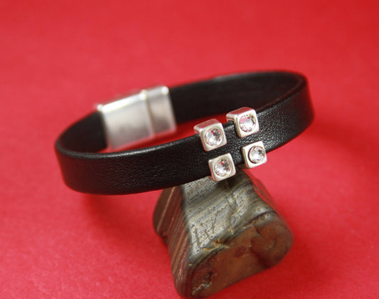 FS0297>>MADE in EUROPE 2 zamak sliders with Swarovski crystals, 10mm leather cord  sliders, zamak sliders Qty2