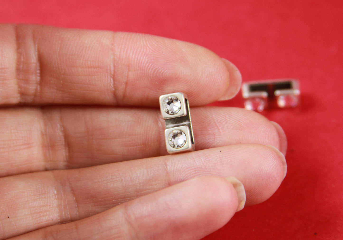 FS0297>>MADE in EUROPE 2 zamak sliders with Swarovski crystals, 10mm leather cord  sliders, zamak sliders Qty2