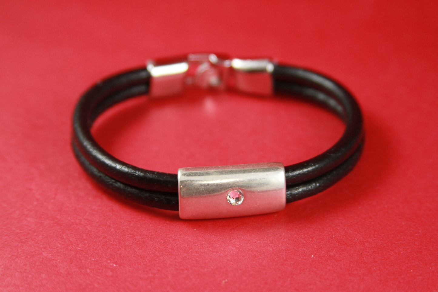 LS0071>>MADE in EUROPE zamak slider tube with Swarovski crystal, 10x5mm licorice cord slider, 10x5mm tube slider Qty1