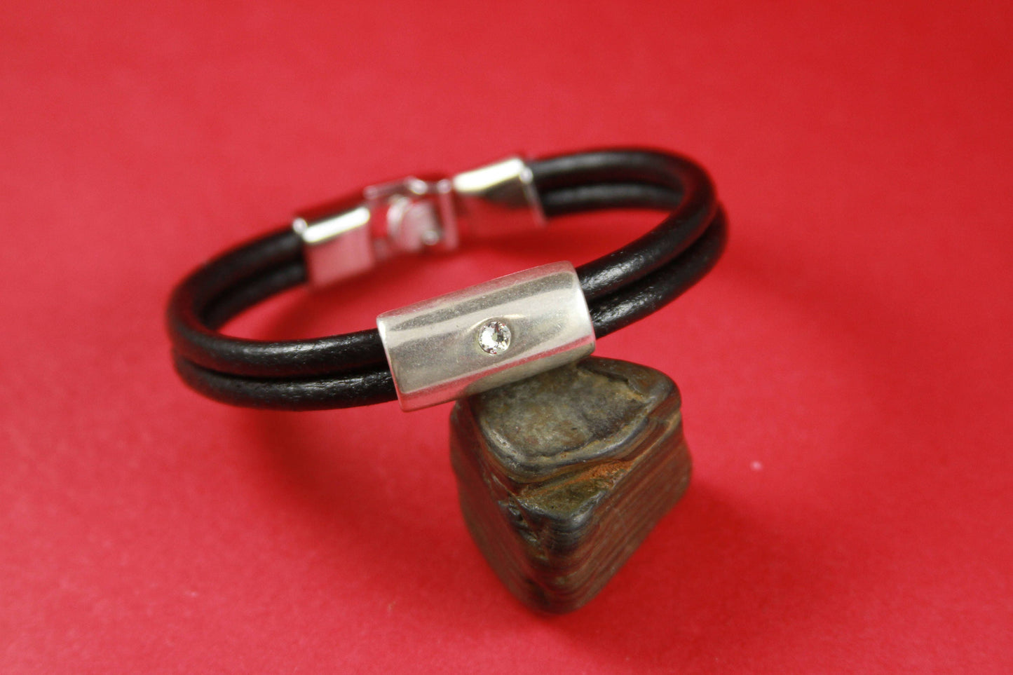 LS0071>>MADE in EUROPE zamak slider tube with Swarovski crystal, 10x5mm licorice cord slider, 10x5mm tube slider Qty1