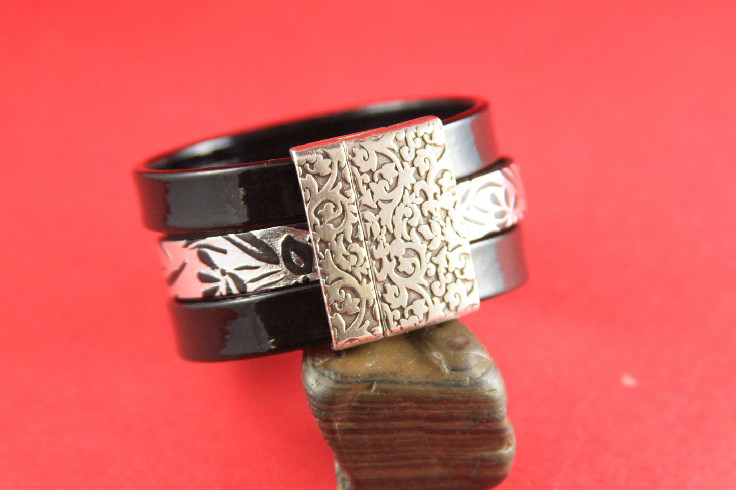 FC0007>>MADE in EUROPE flat cord floral magnetic clasp, 30mm flat cord clasp, large magnetic clasp (TM30X3FLS) qty1