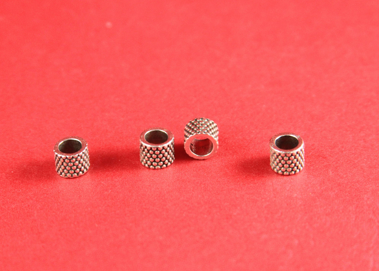 13/4 MADE in EUROPE 4 zamak silver tubes, 5mm hole zamak tube slider, 5mm beaded tube, round cord tube  (F779S) qty4