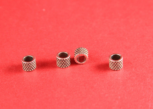13/4 MADE in EUROPE 4 zamak silver tubes, 5mm hole zamak tube slider, 5mm beaded tube, round cord tube  (F779S) qty4