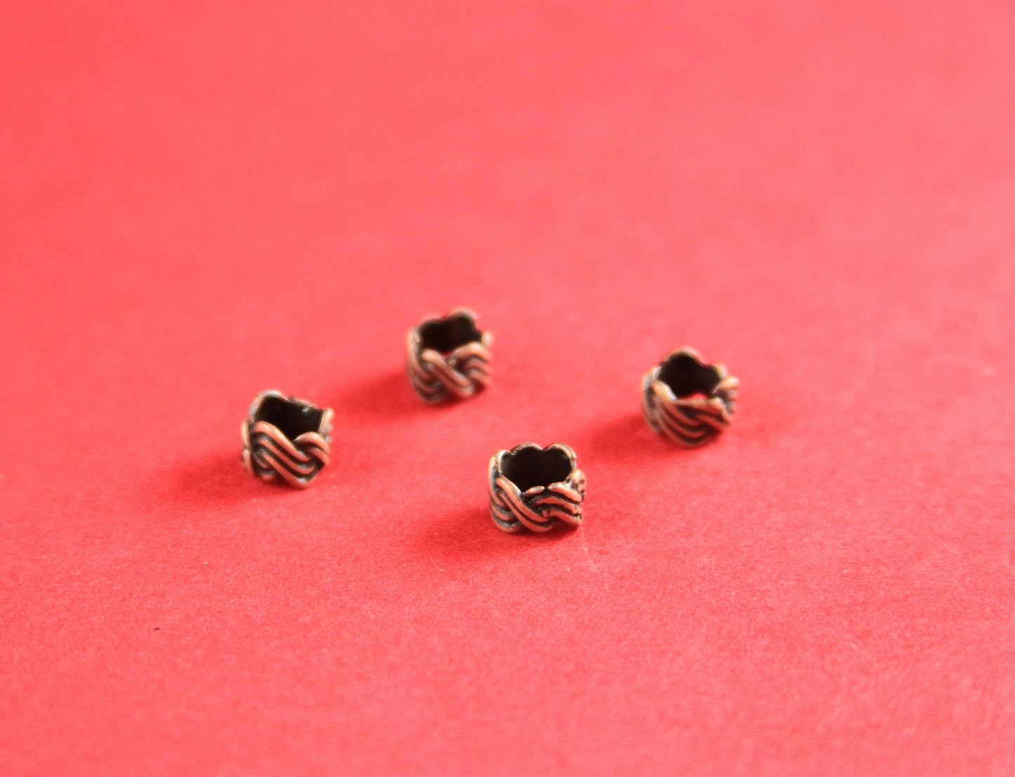 RS0112>>MADE in EUROPE 4 zamak twisted tubes, 5mm hole zamak tube slider, 5mm round cord sliders, round cord tube  (F854) qty4