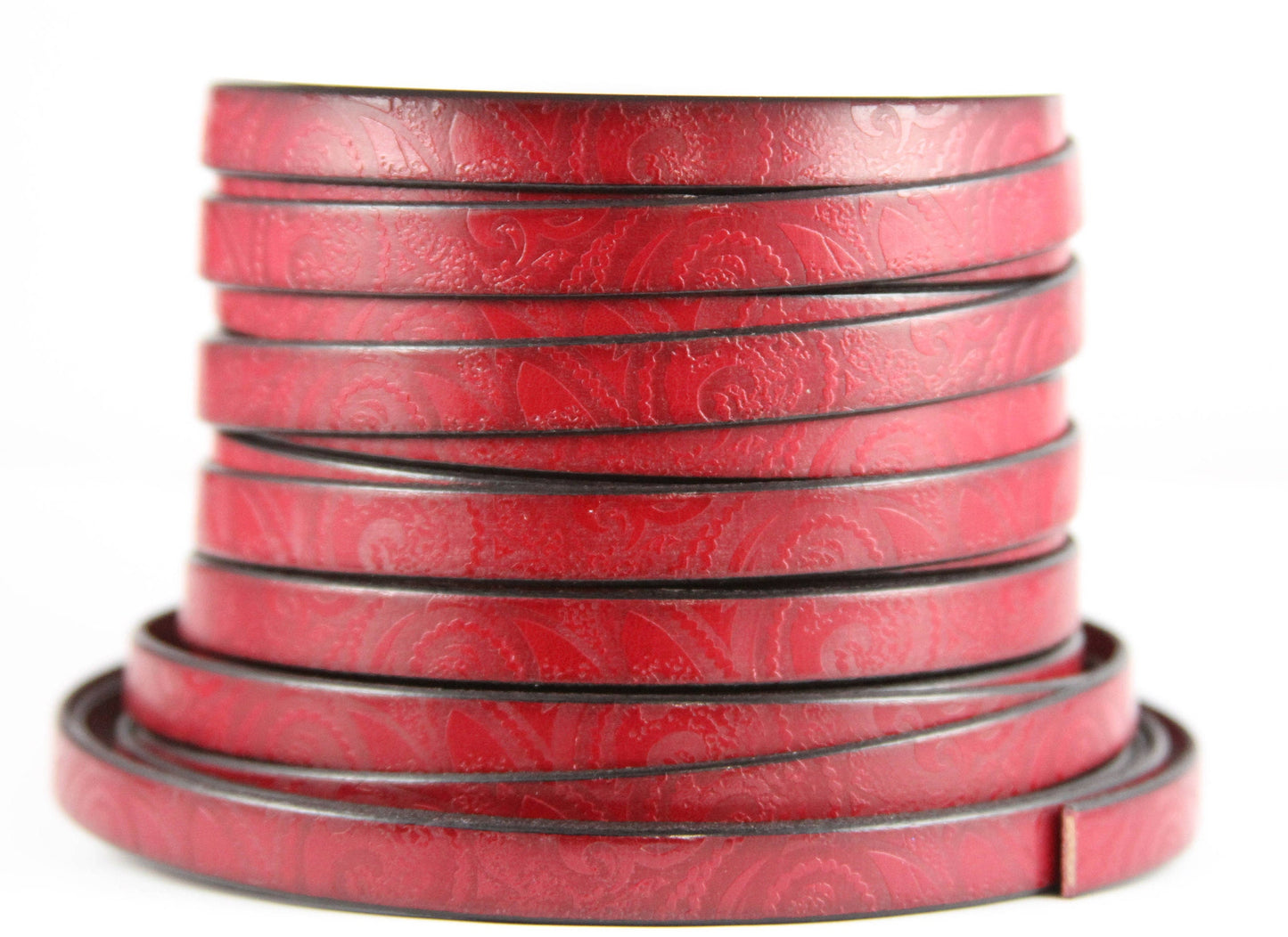 MADE in EUROPE 24" flat leather cord, embossed 10mm red leather cord, engraved leather cord (503/10/27)