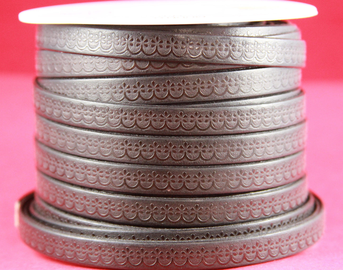 MADE in EUROPE 24" flat leather cord, embossed 10mm dark brown leather cord, genuine leather cord (507/10/02)