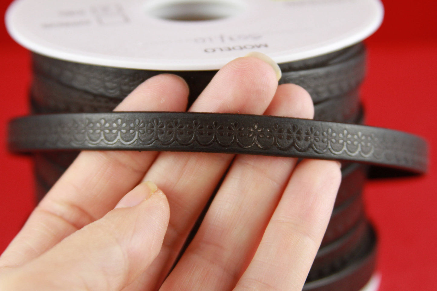 MADE in EUROPE 24" flat leather cord, embossed 10mm dark brown leather cord, genuine leather cord (507/10/02)