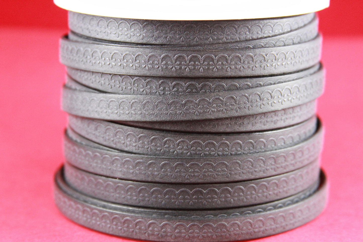 MADE in EUROPE 24" flat leather cord, 10mm leather cord, floral embossed leather cord, 10mm textured floral leather cord (507/10/40)