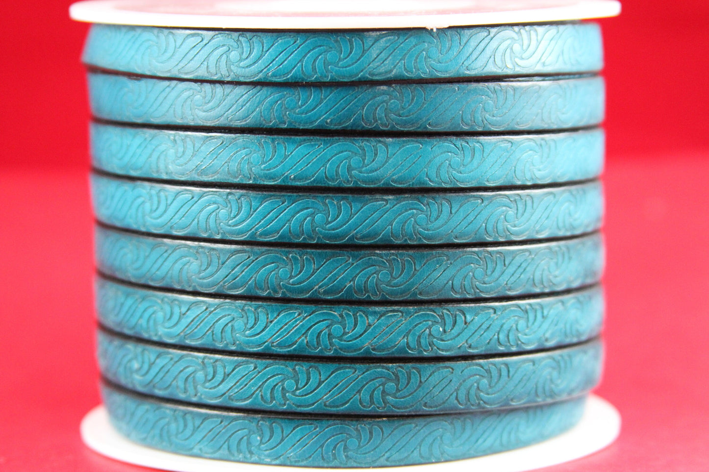 MADE in EUROPE 24" flat leather cord, 10mm leather cord, genuine leather cord, embossed 10mm teal leather cord(499/10/08)