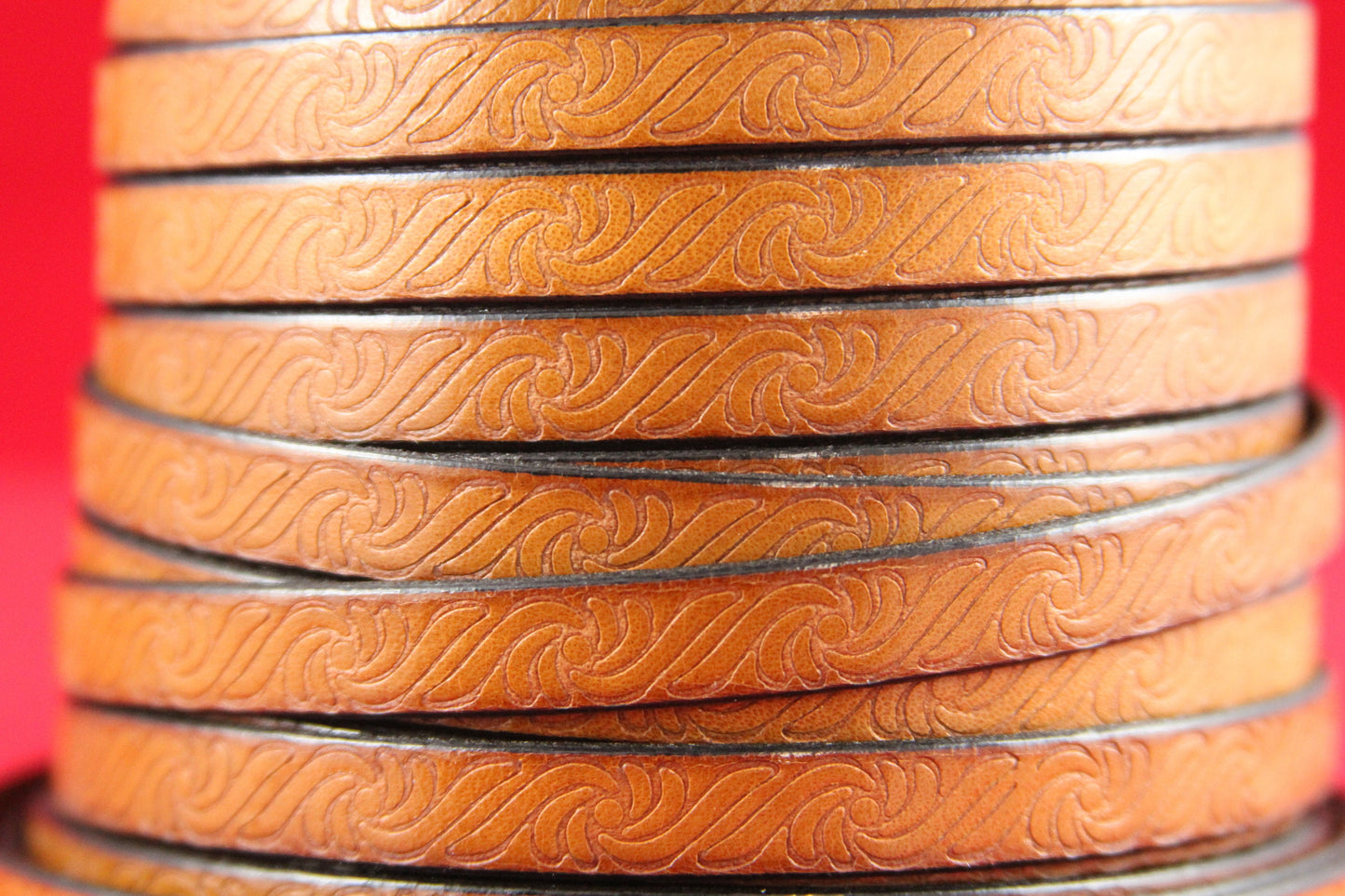 MADE in EUROPE 24" flat leather cord, 10mm leather cord, brown embossed leather cord (499/10/33)