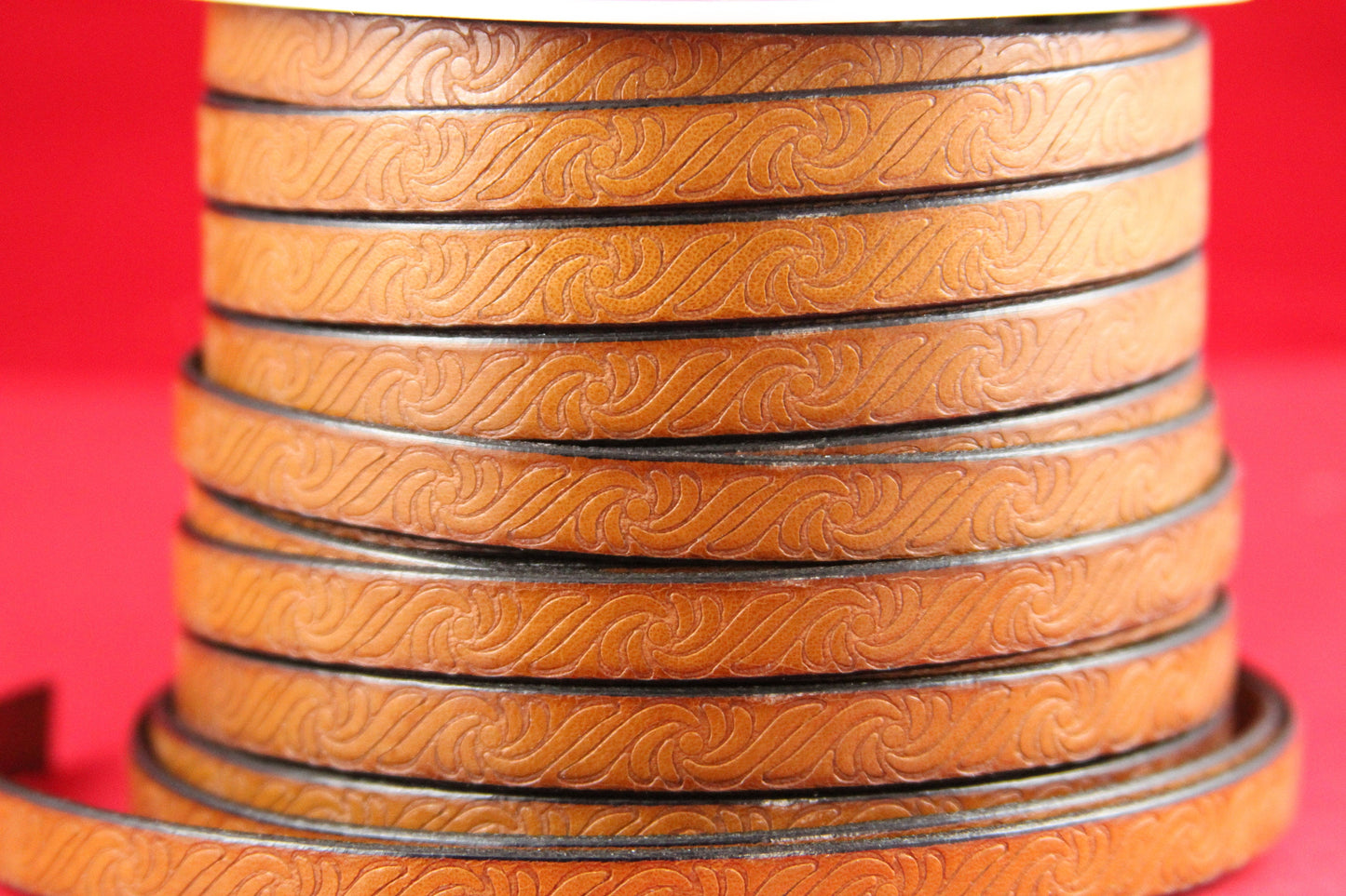 MADE in EUROPE 24" flat leather cord, 10mm leather cord, brown embossed leather cord (499/10/33)