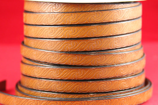 MADE in EUROPE 24" flat leather cord, 10mm leather cord, brown embossed leather cord (499/10/33)