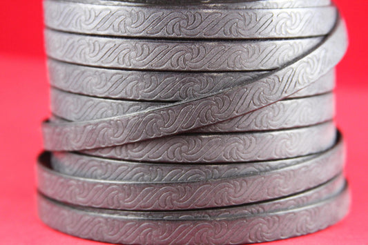 MADE in EUROPE 24" flat leather cord, 10mm leather cord,  embossed leather cord, 10mm textured  leather cord (499/10/40)