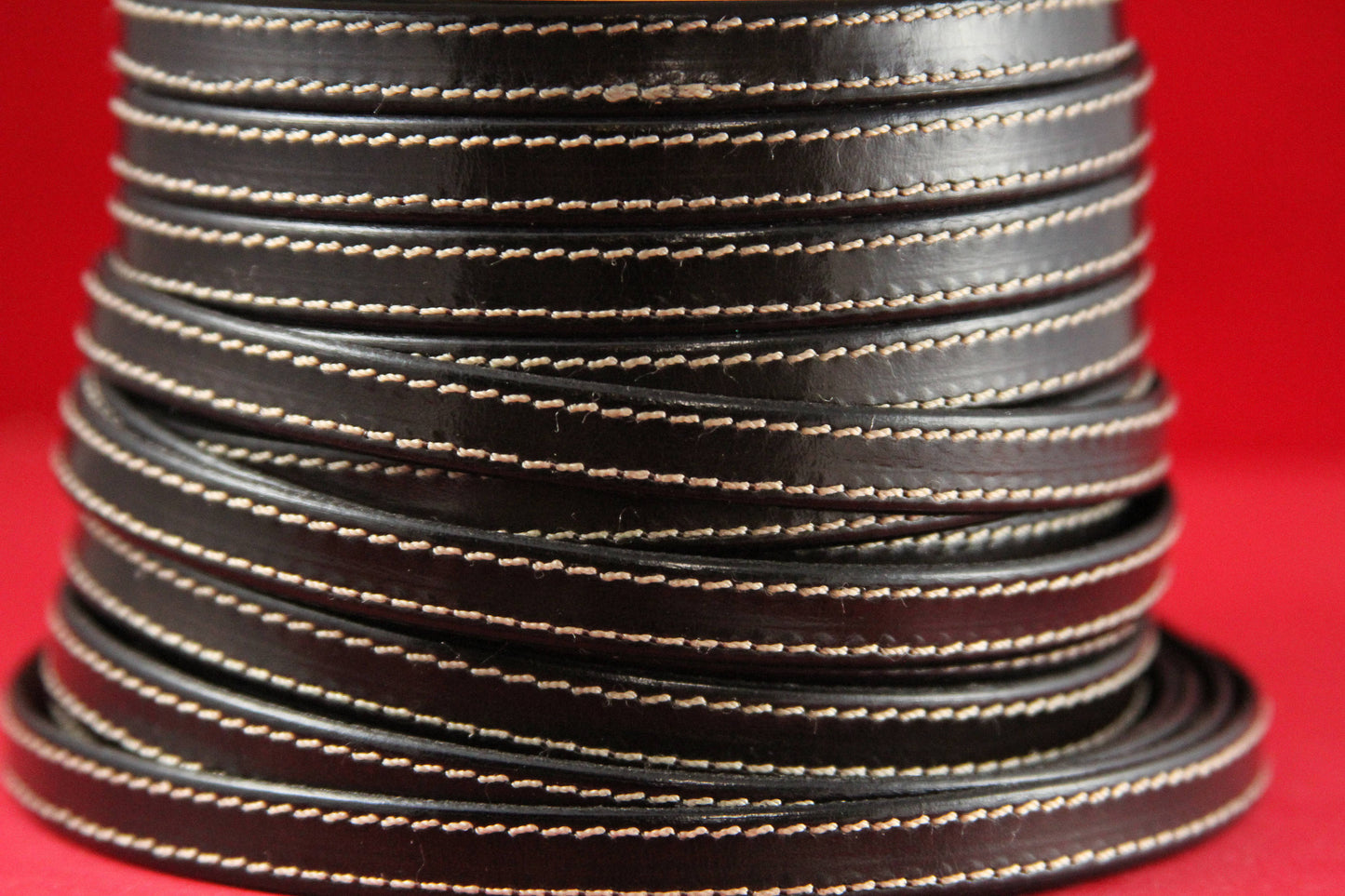MADE IN SPAIN 24" flat stitched leather cord, brown 10mm flat leather cord, 10mm stitched leather cord (240/10/02)