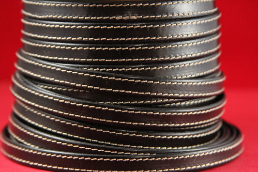 MADE IN SPAIN 24" flat stitched leather cord, brown 10mm flat leather cord, 10mm stitched leather cord (240/10/02)