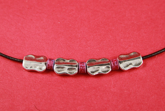 RS0009>> MADE IN EUROPE  4 irregular beads, flat hammered zamak sliders, 2mm cord sliders, (Ablz174s) Qty4