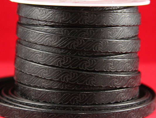 MADE in EUROPE 24" flat leather cord, 10mm embossed leather cord, black 10mm embossed leather cord (499/10/01)