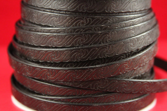 MADE in EUROPE 24" flat leather cord, embossed 10mm dark brown leather cord, genuine leather cord (499/10/02)