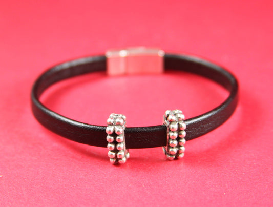 FS0136>> MADE in EUROPE 2 zamak beaded sliders for 6mm cord, flat cord sliders, zamak 6mm beaded slider qty2