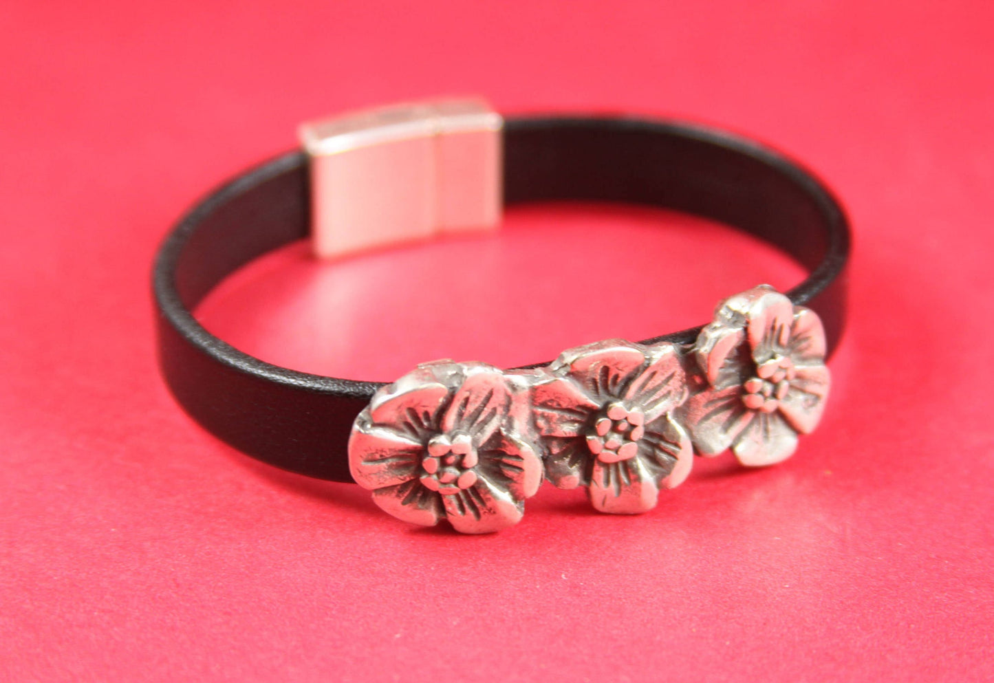 FS0332>>MADE IN EUROPE zamak flowers slider 10mm flat cord, 10mm flat cord 3 flowers slider, Qty1