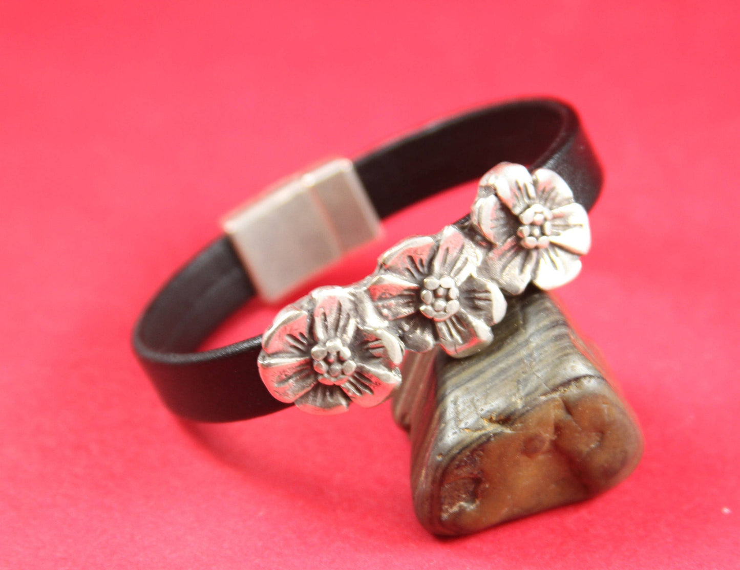 FS0332>>MADE IN EUROPE zamak flowers slider 10mm flat cord, 10mm flat cord 3 flowers slider, Qty1
