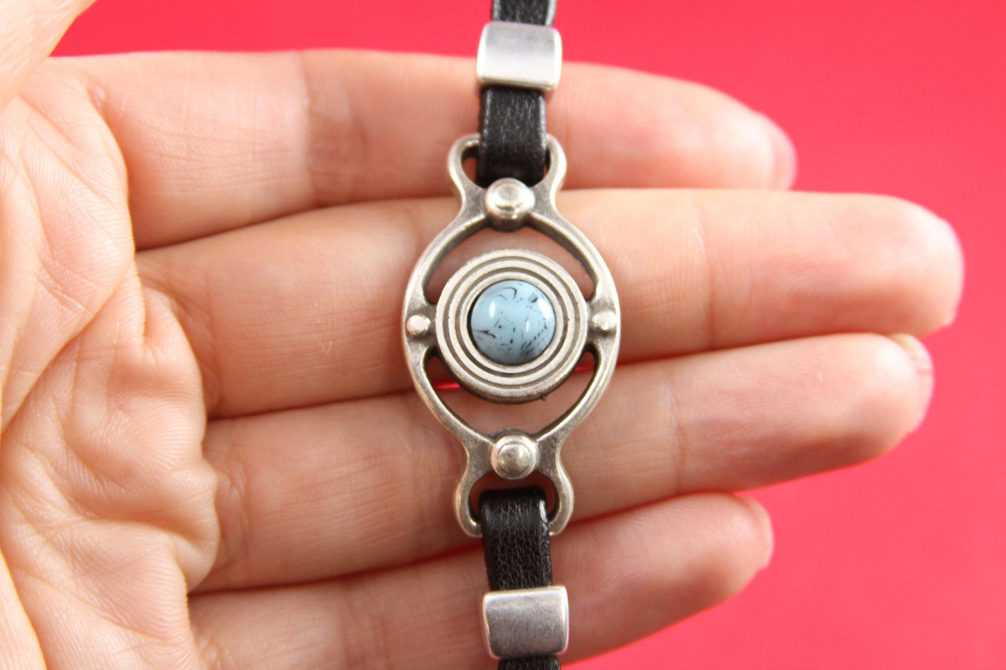 C0101>>MADE in EUROPE  flat cord zamak connector, 6mm cord connector, 5mm cord connector with cabochon Qty1