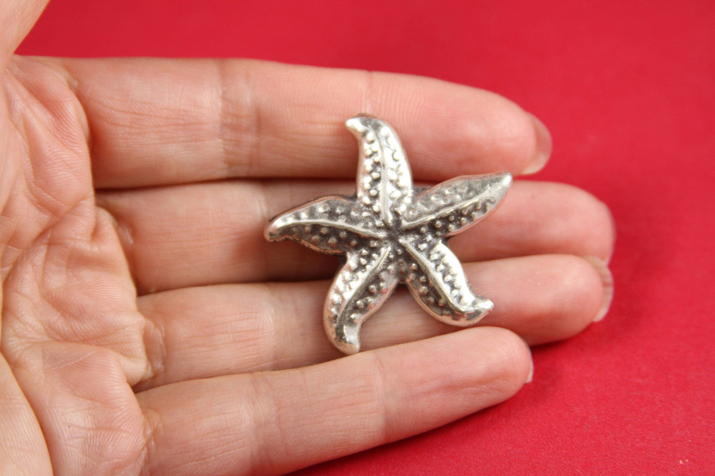 FS0196>> MADE IN EUROPE zamak starfish slider, 10mm flat cord sea star slider, large silver starfish slider Qty1