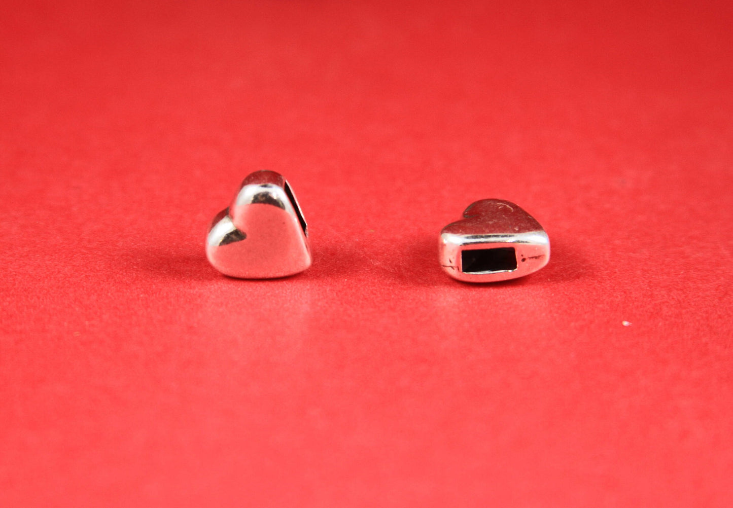 FS0291>>MADE in EUROPE 2 zamak heart sliders for 5mm cord, flat cord heart  slider, silver heart slider qty2