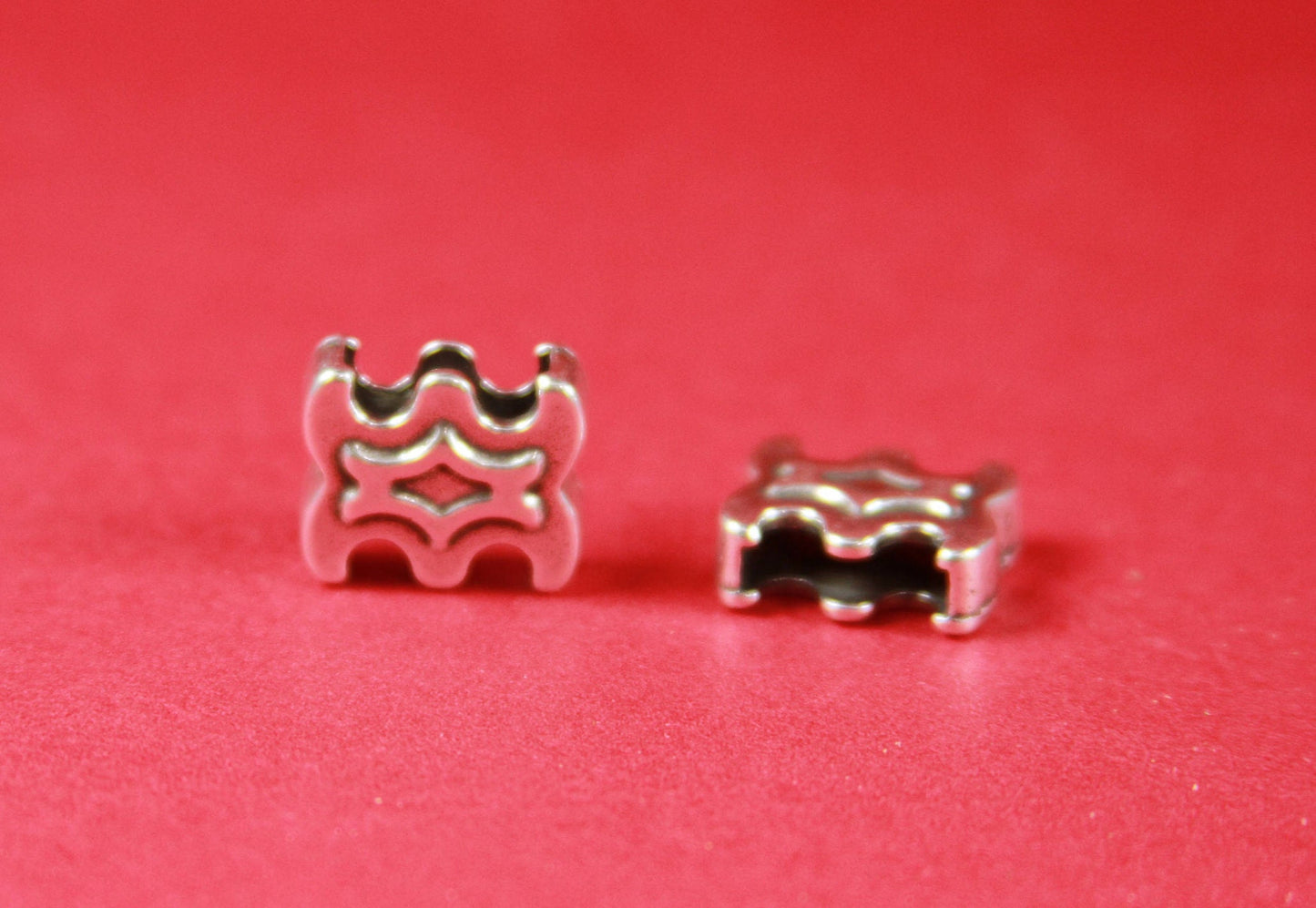 FS0281>>MADE IN EUROPE 2 zamak flat sliders, flat cord sliders, 10mm flat cord sliders, silver sliders Qty2